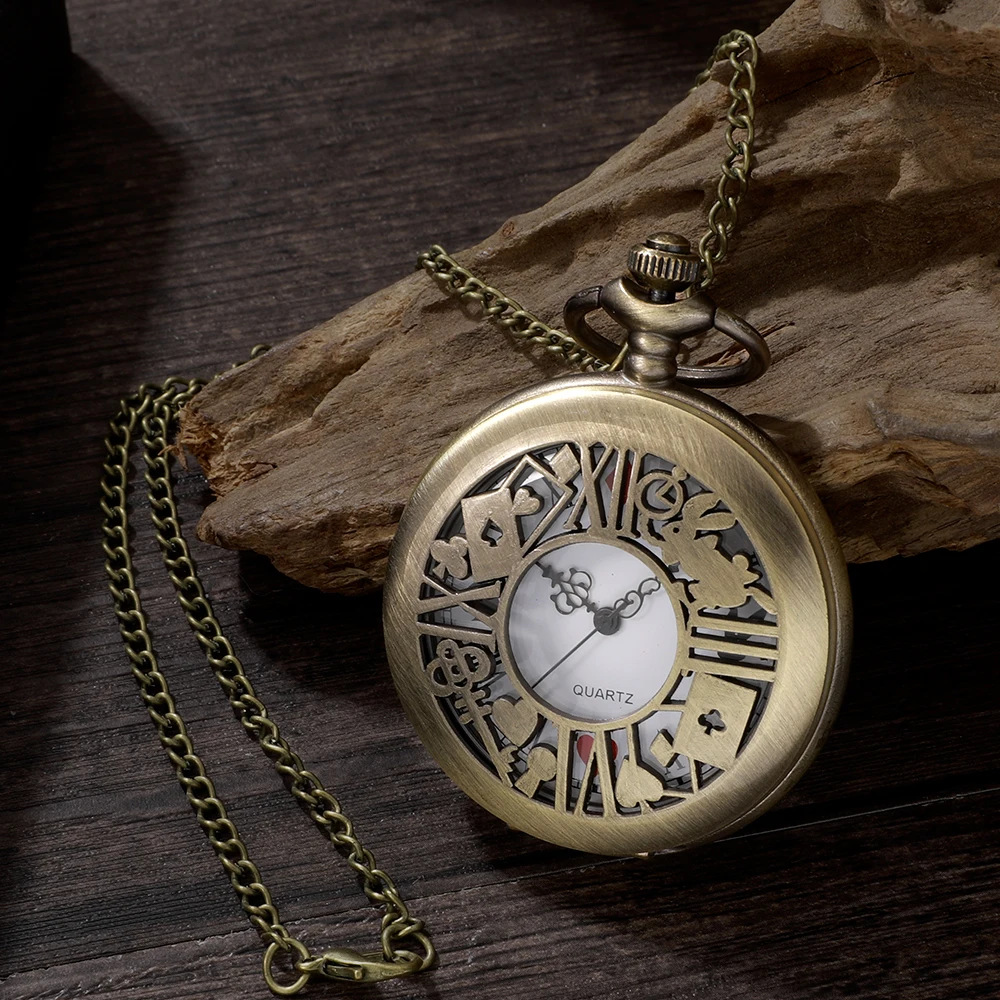 New Bronze Quartz Pocket Watch Retro Alice Theme Pocket Fob Watch