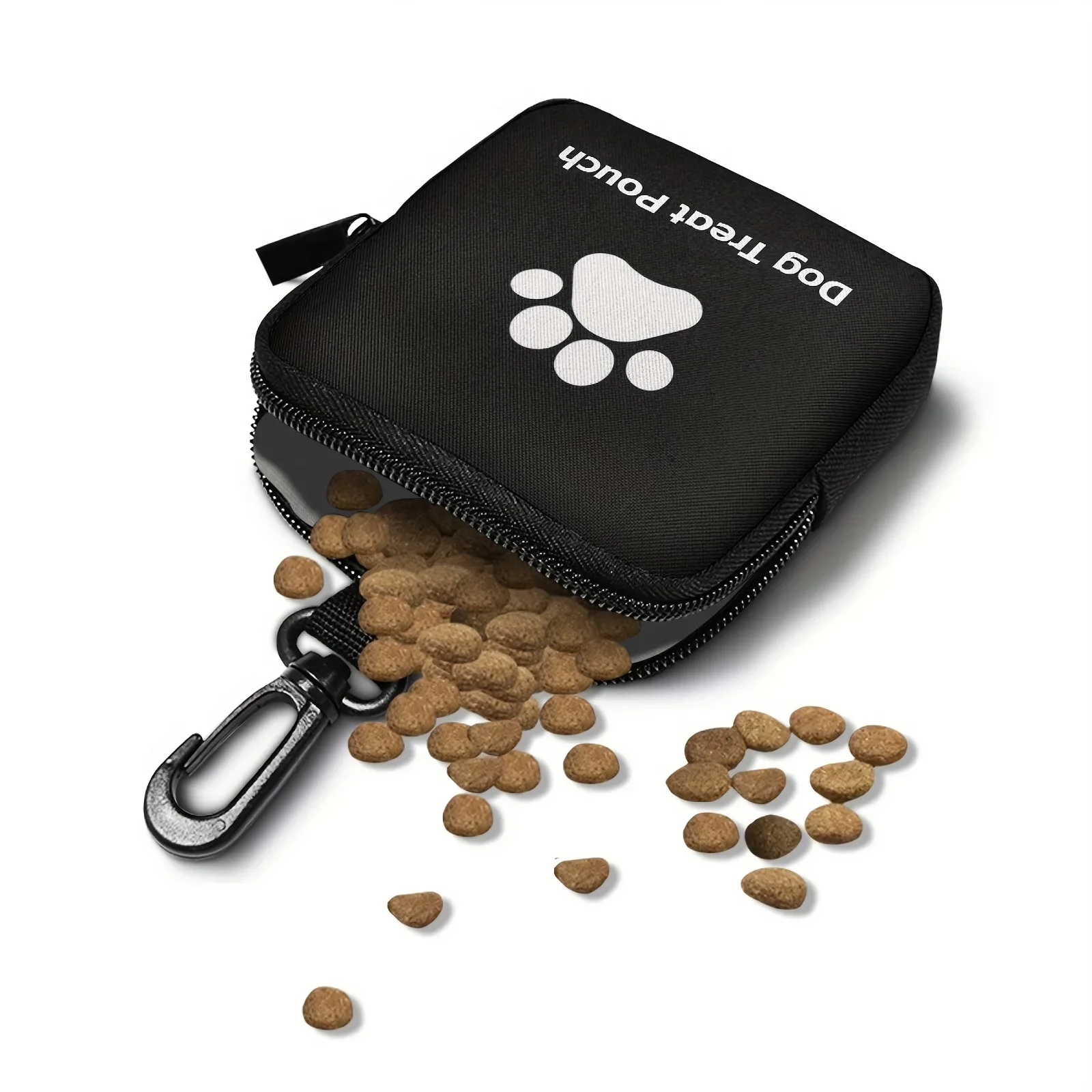 PU Leather Small Dog Food Bag Paw Print Dog Treat Pouch Waterproof Faux Leather Zipper Pouch Multi-functional Travel Train Bag