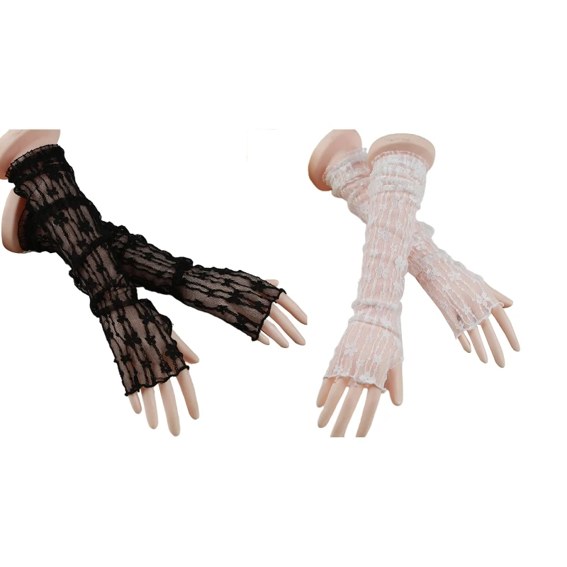 

Women Hollow Gloves Wedding Party Bride Mittens Sheer Mesh Half Finger Gloves