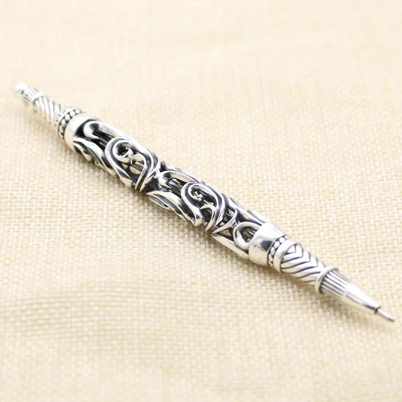 

High grade s925 Sterling Silver Signature Pens Decorative Ornaments Cutout Carved Signature Pens All Silver Ballpoint Pens Busin