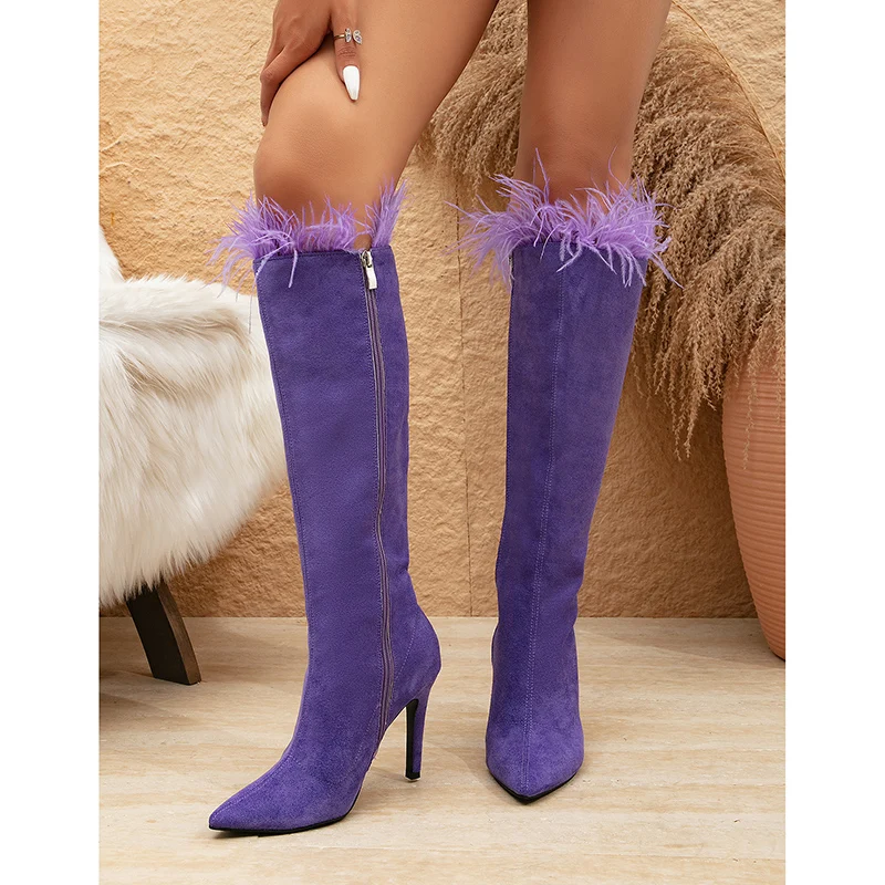 Kcenid Fashion Stiletto Women Long Boots New Arrival Pointed Toe Side Zipper High Heels Women Knee High Boots Party Shoes