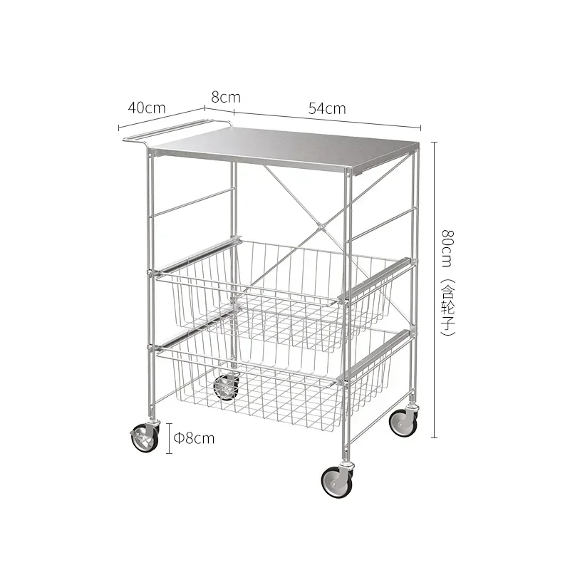 SHIMOYAMA Stainless Steel 201 3- layer Kitchen Trolley Rolling Storage Serving Trolley with Handle Bathroom Shelf