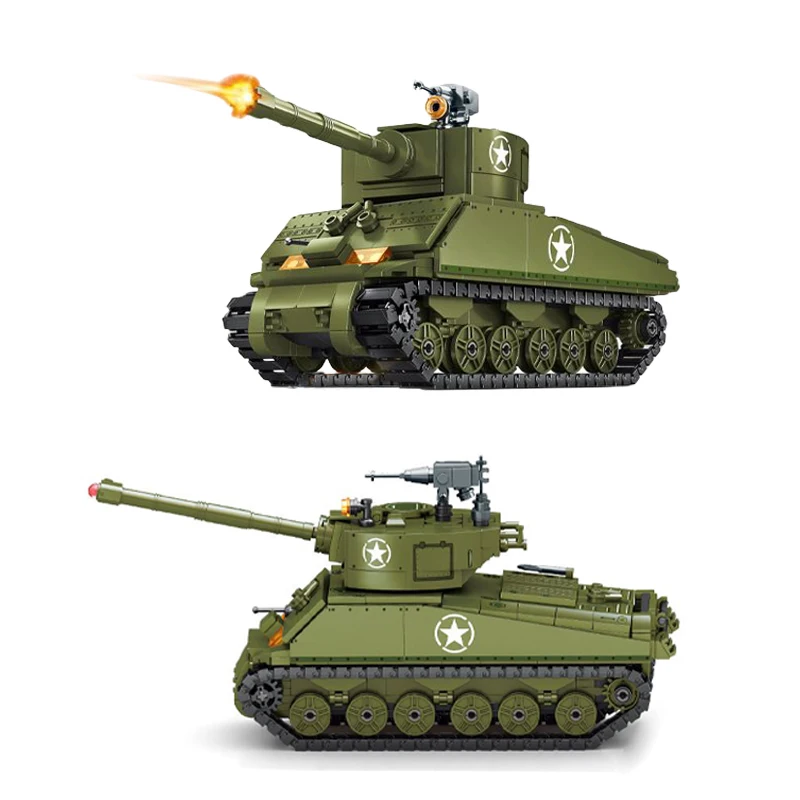 

SEMBO Building Blocks WW2 US M4 Sherman Tank Model M113 Armored Transport Vehicle Children's Assembly Brick Toys Birthday gift