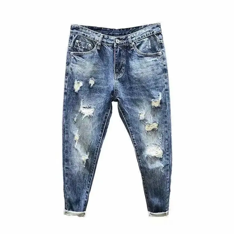 Mens Cowboy Pants with Print Ripped Broken Holes Graphic Trousers Aesthetic Tapered Harajuku Classic Buggy Xs Jeans for Men