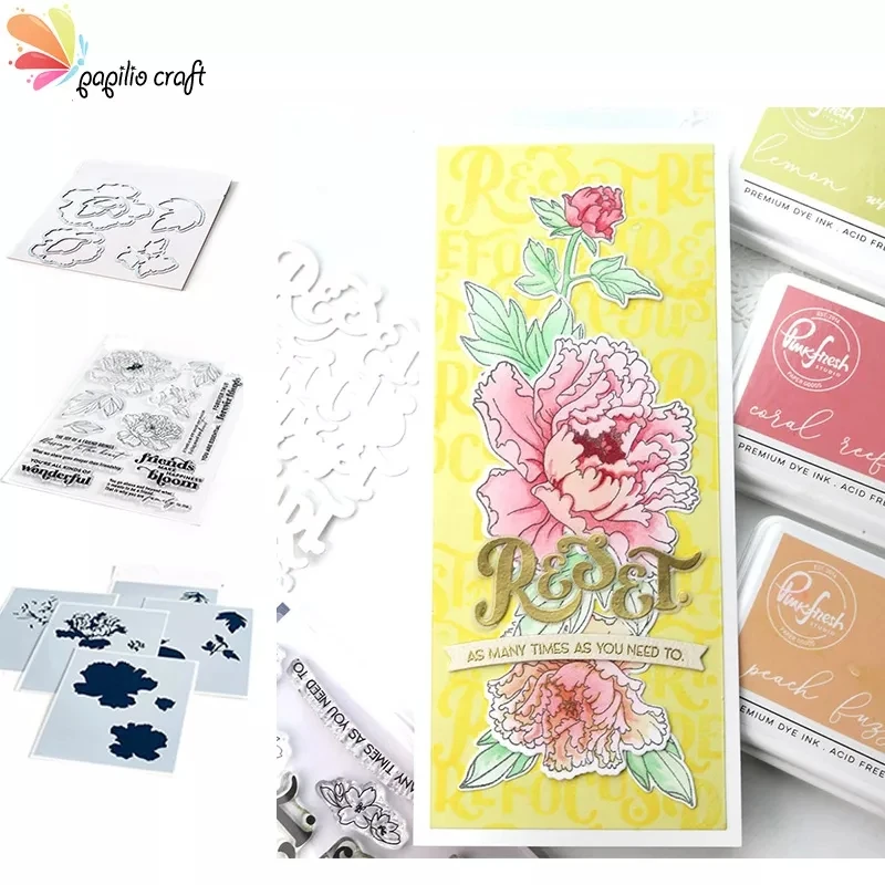 Spring New Rainbow Floral Washi Metal Cutting Dies Clear Stamps Drawing Stencils Set Diy Scrapbook Cards Paper Crafts Decor Mold 