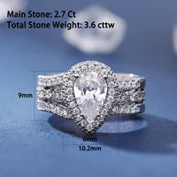 Newshe 2 Pieces 925 Sterling Silver Engagement Ring Enhancer Wedding Band for Women Pear Cut AAAAA Zircon Jewelry Size 4-13 - Image 4