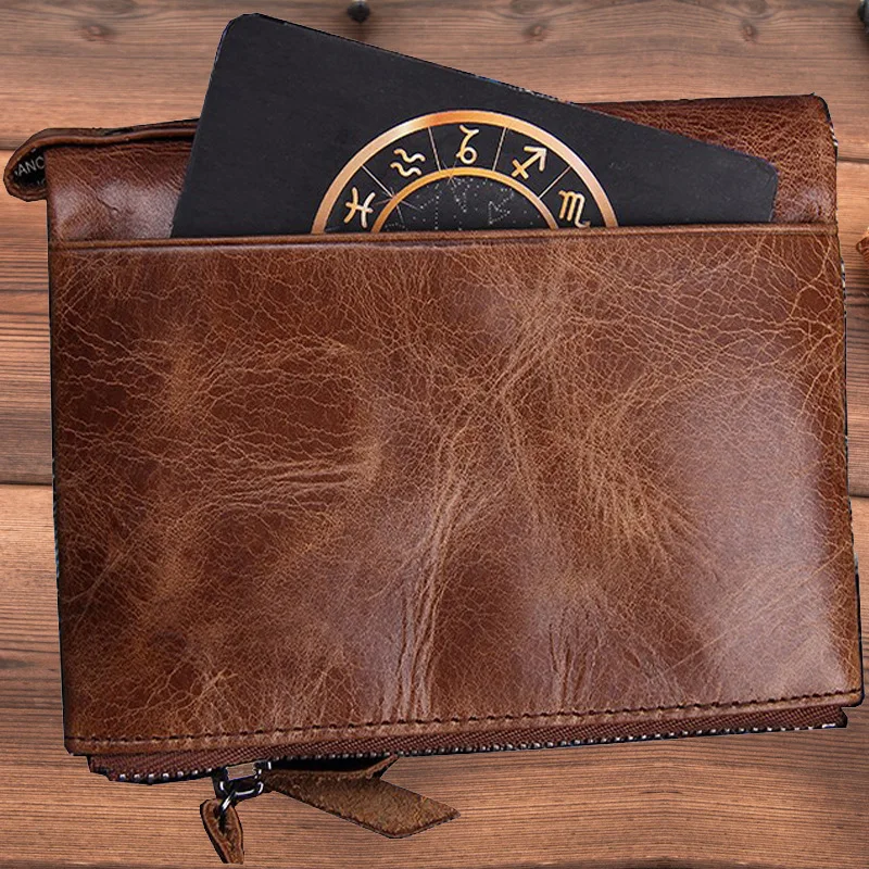 Vintage Genuine Leather Men Women Wallet Short Bifold Coin Purse Large Capacity Card Holders Male Double Zipper Money Wallet