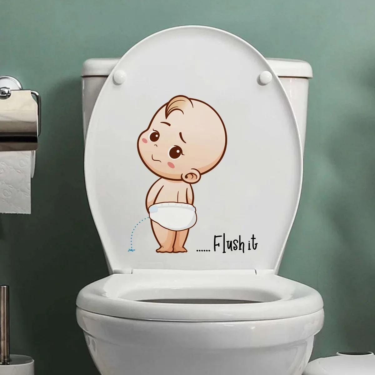 Description Picture 3 of item1pc Kid Peeing Pattern Toilet Seat Decal Creative Plastic Fun Self-adhesive Toilet Sticker Bathroom Decoration Sticker