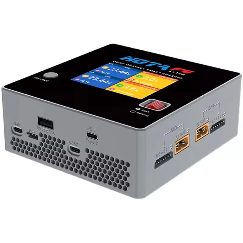 HOTA F6 4x250W 15A 4-канальное интеллектуальное зарядное устройство с типом C для Lipo LiIon NiMH аккумулятора FPV Racing Drone RC Модель квадрокоптера