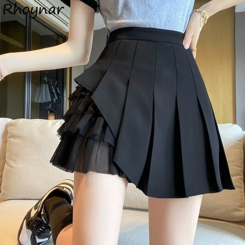 

New Arrival Irregular Pleated Skirts Women Mini Korean Style Fashion Sweet Ladies Solid High Waist All-match Preppy Schoolgirls