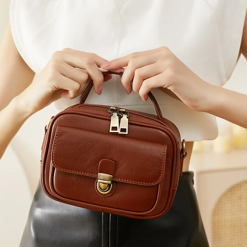 

Women's Retro Top Layer Cowhide shoulder Crossbody Bag Luxury Real Leather Handbag Casual For Women Female Vintage Oil Skin New