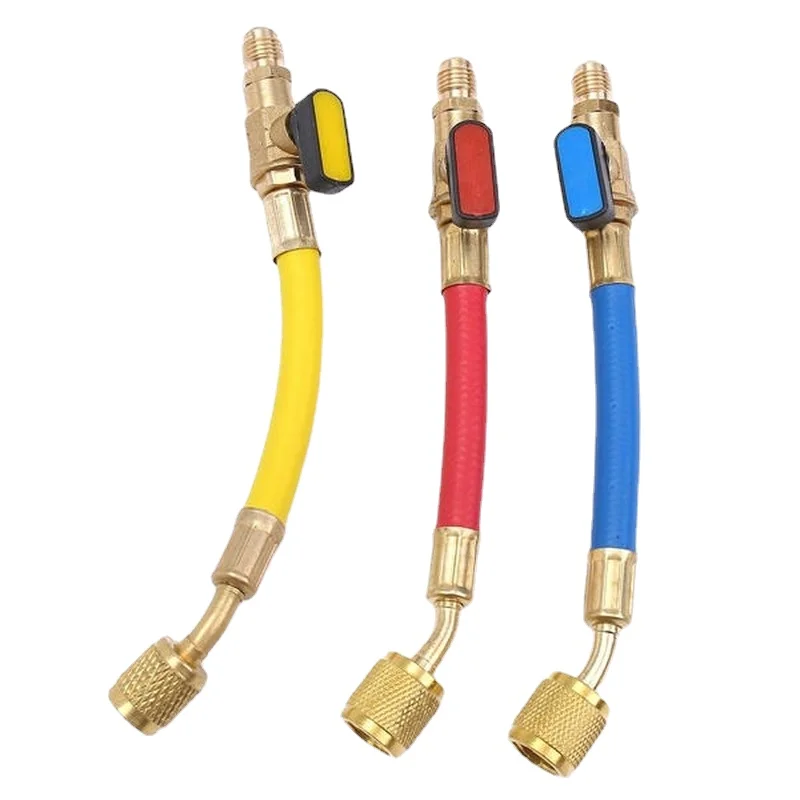 

3pcs R134A R410 R22 800-4000 PSI Manifold Gauge Set A/C Refrigeration Charging Hose HVAC Refrigerant Hoses Set with Ball Valve