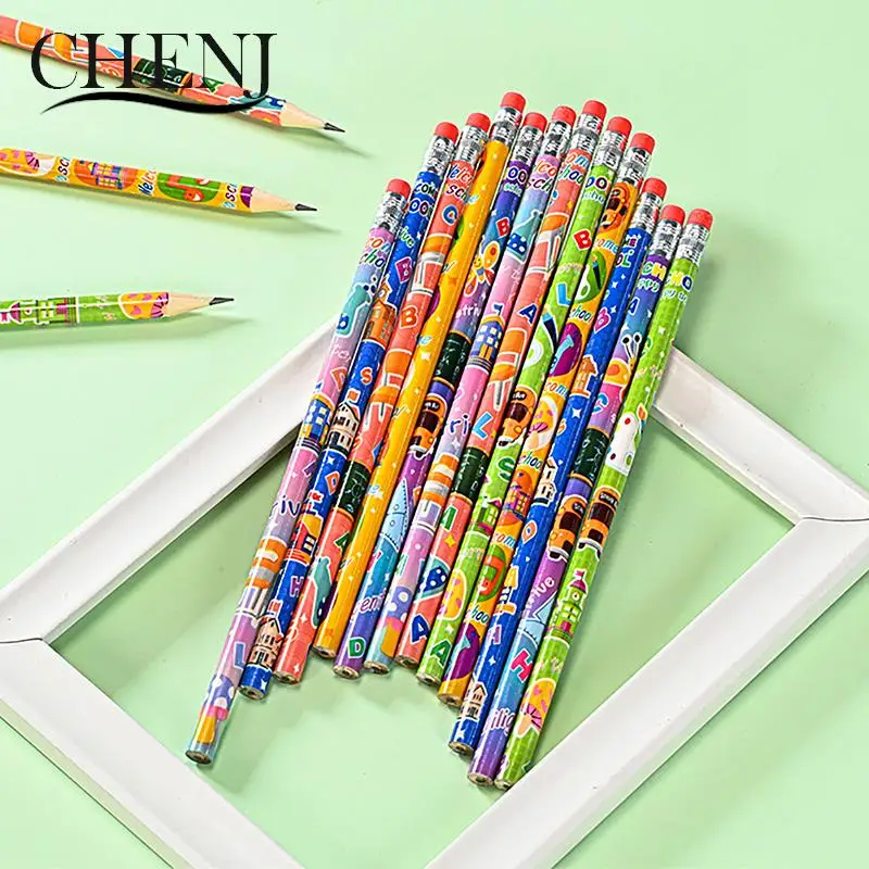 

12pcs Wooden HB Pencil With Eraser Cute Sketch Drawing Pencil Student Writing Stationery Office Supplies Children's Gift