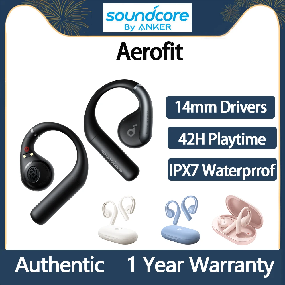 Original Anker Soundcore AeroFit Open-Ear Wireless Bluetooth Earbuds Bass 42H Playtime IPX7 Waterproof Sport Headphone Comfort