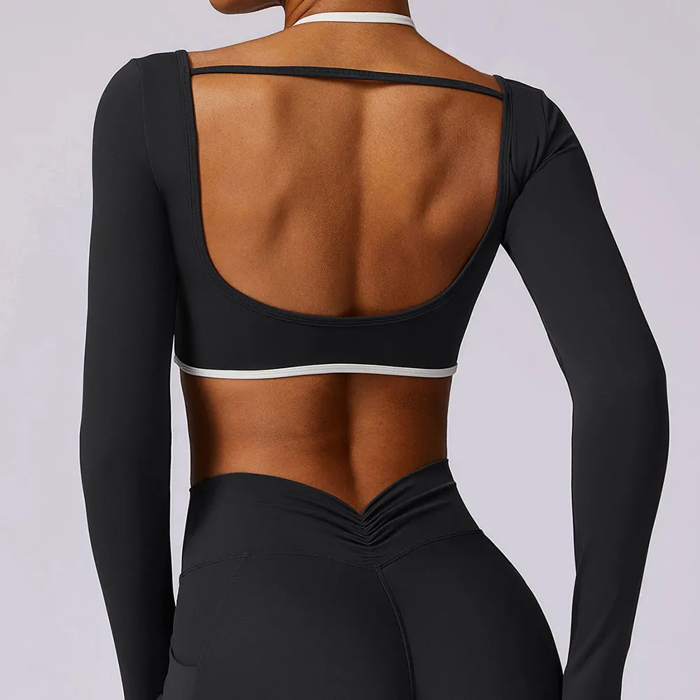 Women's Long Sleeve Top Hollowing Out Yoga Shirts Running T-Shirt Workout Running Fitness Gym Sports Top Training Crop