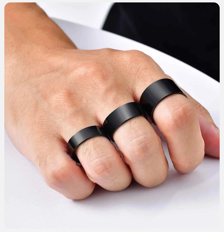 Vnox 6/8/11,5 mm breiter offener verstellbarer Ring für Herren, klassischer Basic-Punk-Stil, wasserdicht, verblasst nie, Edelstahl-Fingerband – Detail 4