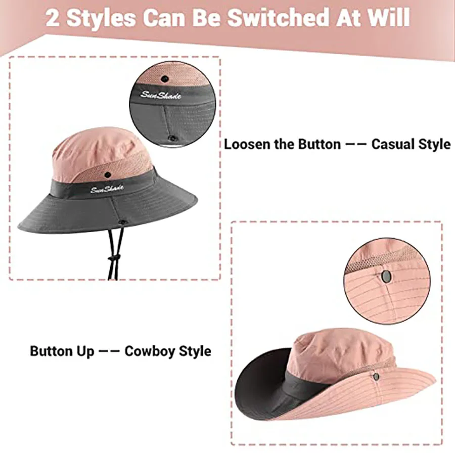 1PCS Outdoor Sun Hat Breathable Packable Boonie Wide Brim Bucket