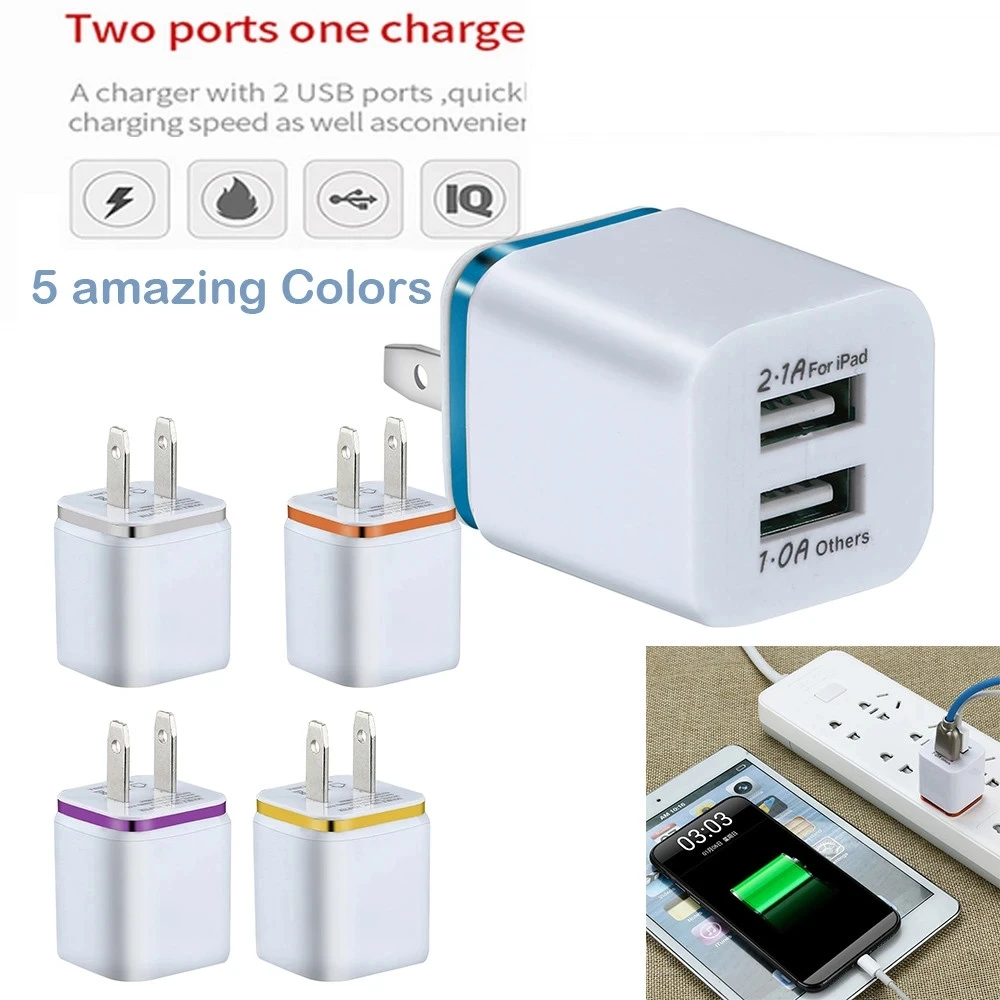 

hopeboth 50pcs/lot metal 2.1A+1A US Dual usb ports Ac home wall charger power adapter plug for phone X 8 7 for samsung