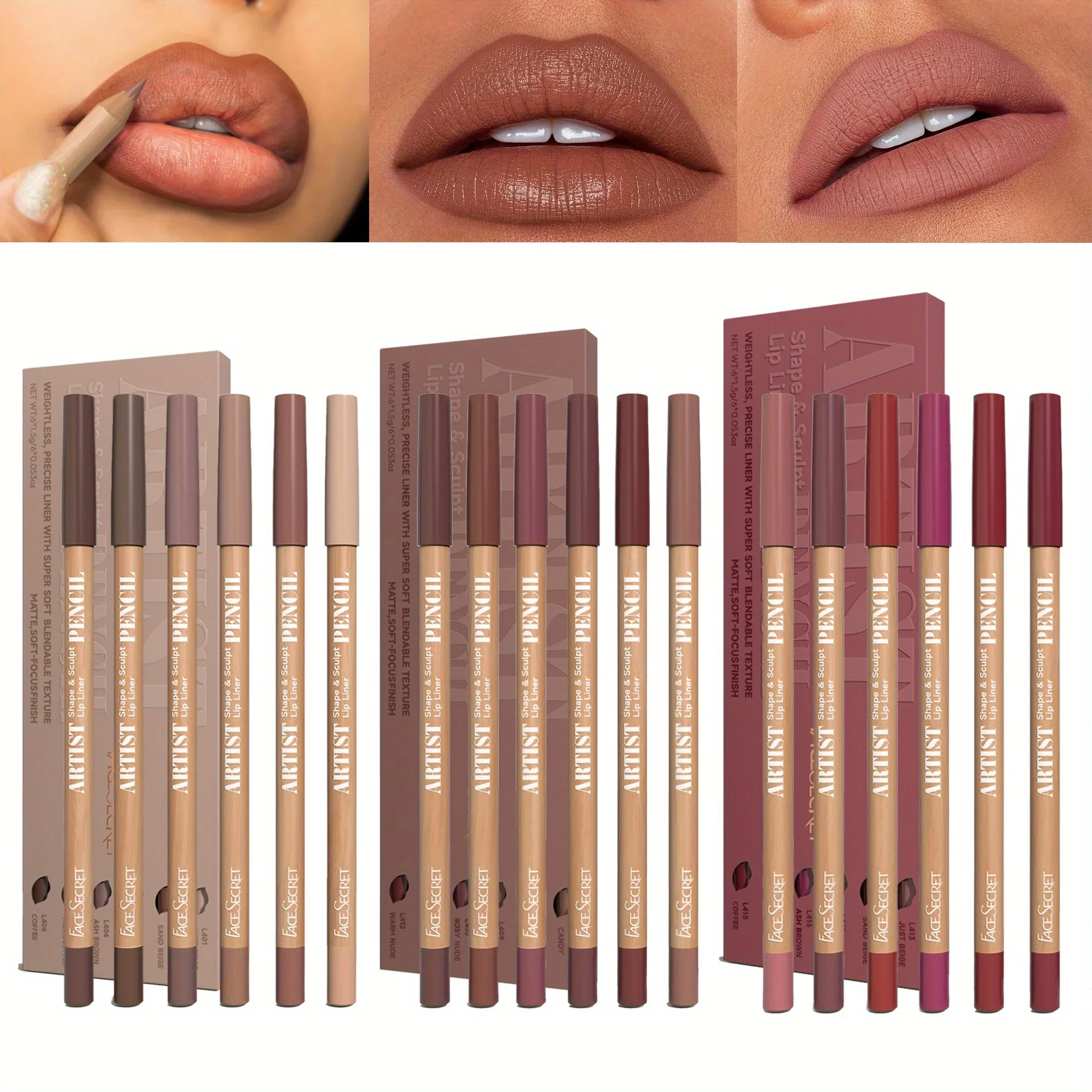 6Pcs Nude Lipliner Set,Waterproof Long-Lasting Matte Natural Lip Pencils Non-Smudging & Easy-to-Apply 2