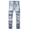 Men Snake Embroidery Jeans Holes Ripped Blue Stretch Denim Pants Slim Tapered Trousers 2