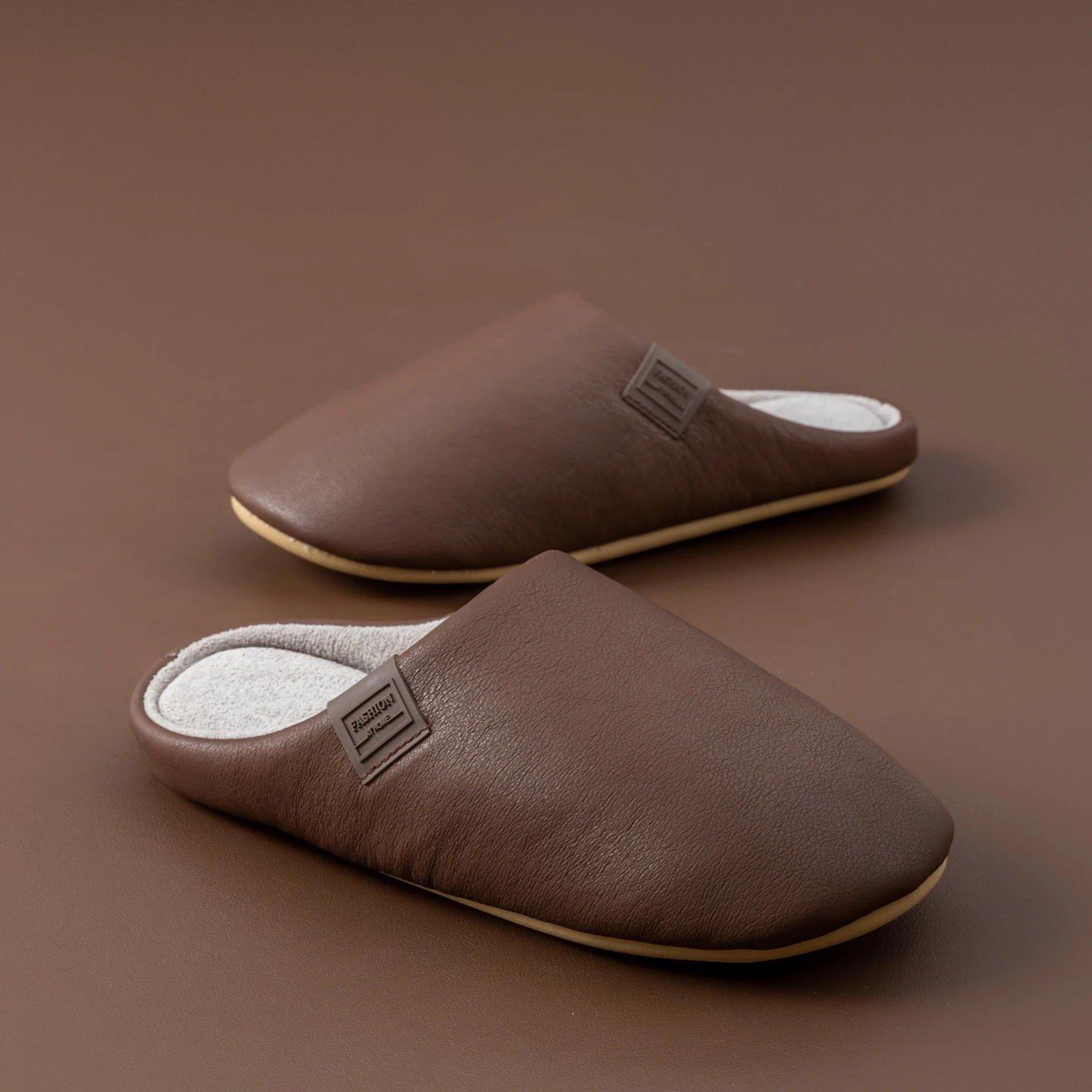 شباشب شتوية للرجال مبطنة بالصوف، جلد PU مقاوم للما...