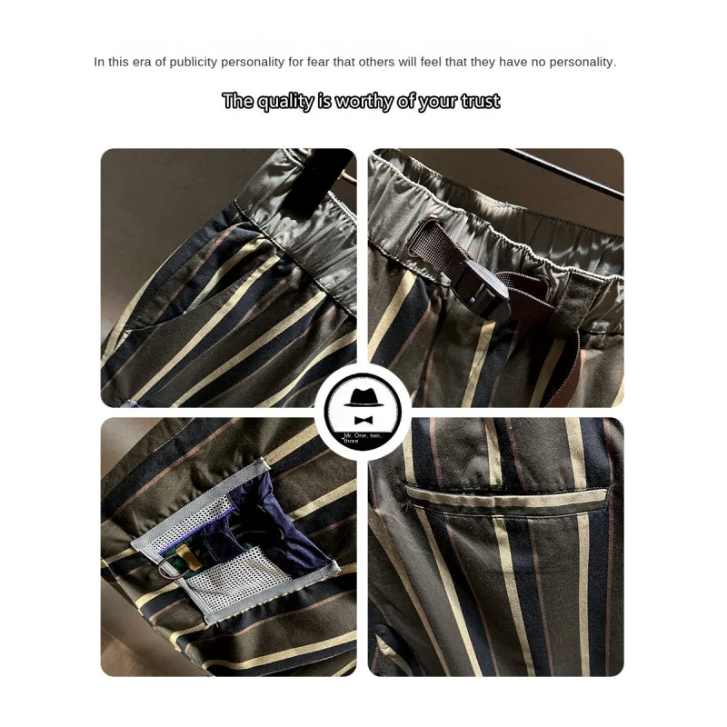 2024 New Japanese-Style Retro High Street Striped Design Sports Casual Shorts Men's Summer Loose Straight Shorts