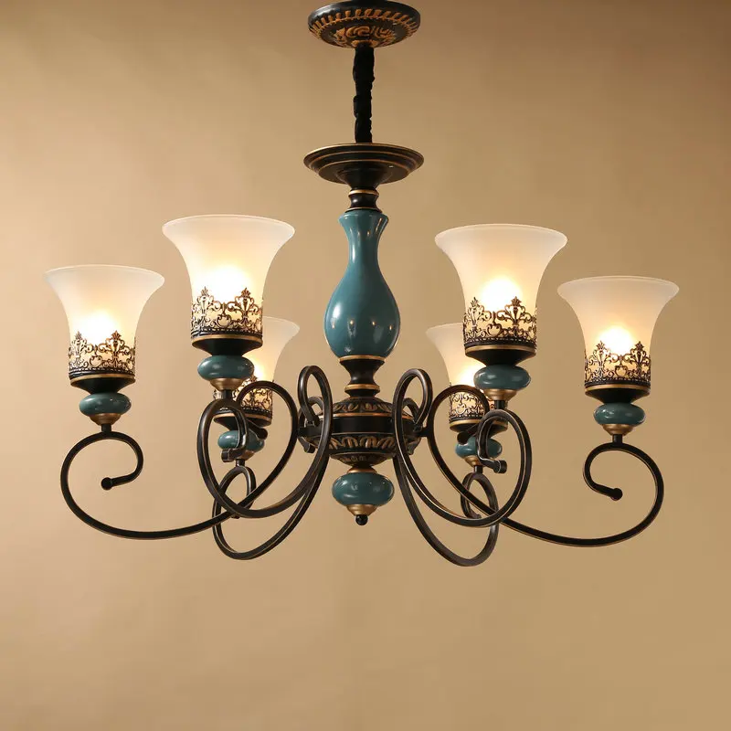 

Керамическая люстра для столовой спальни кабинета, простой европейский светильник, роскошная атмосфера, стеклянные лампы в американском ретро стиле для гостиной
