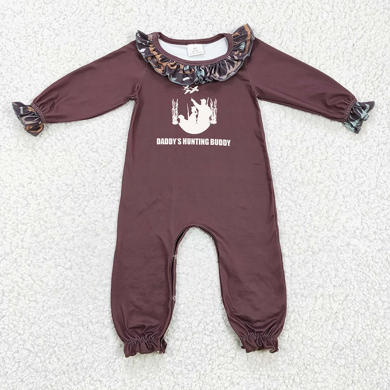 

Toddler Daddy's Hunting Buddy Jumpsuit Newborn Baby Girl Brown Long Sleeves Snap Button Kid Children Sping Autumn Camo Romper