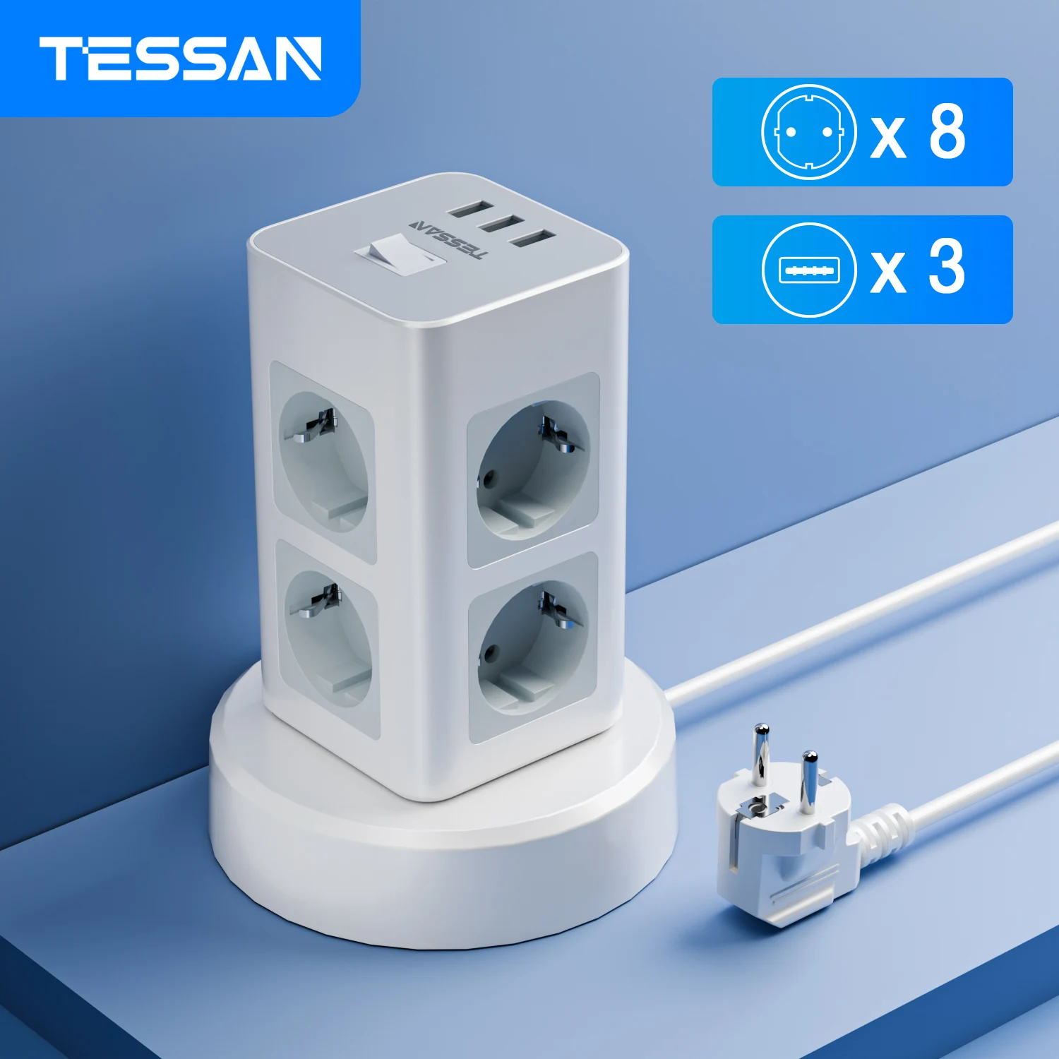 Tessan Tower Power Strip Multi Socket Spina Verticale Multi Prese Con Cavo Di Prolunga Usb 2M Eu Kr Presa Di Corrente Protezione Contro Le Sovratensio
