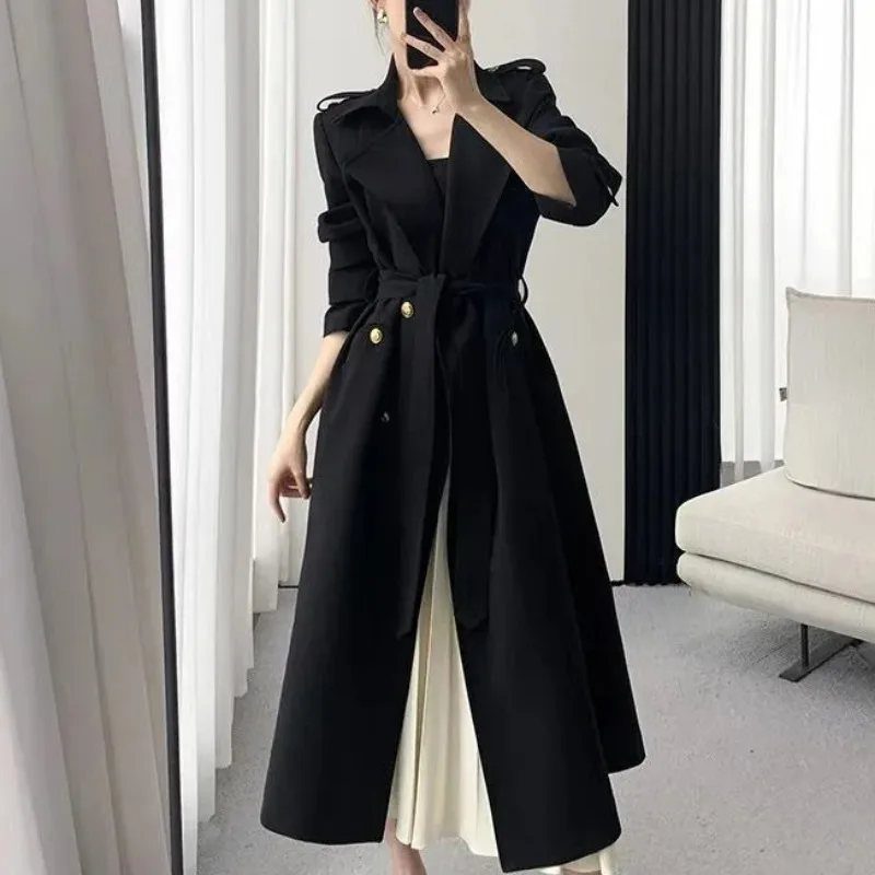 2023 New Women's Trench Coat Spring and Autumn Temperament Double Breasted British Wind Over The Knee High-grade Coat women platform square toe over the knee boots