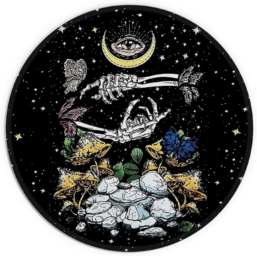 

Skull Mushroom Tarot Moon Waterproof Small Round Mouse Pad 7.9 x 7.9 Inch Non-Slip Rubber Base Mousepad for Dorm Office Home