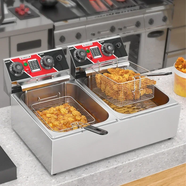 Frying pan timing New commercial electric fryer single double cylinder frying machine french fries fried chicken equipment 3