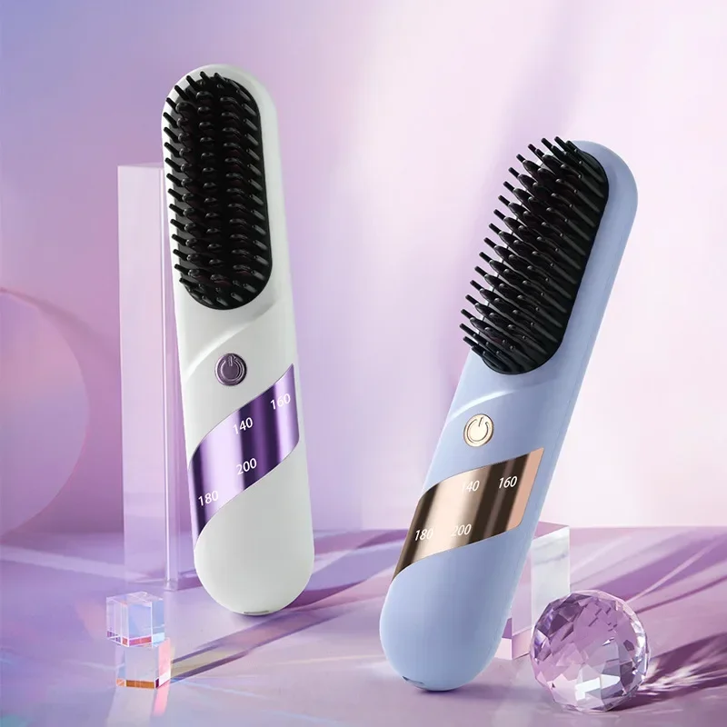 2in1 Straight Hair Comb Hair Curler Negative Ion Care Portable Charging Design Comb Roll Straight Dual-use Hot Air Brush