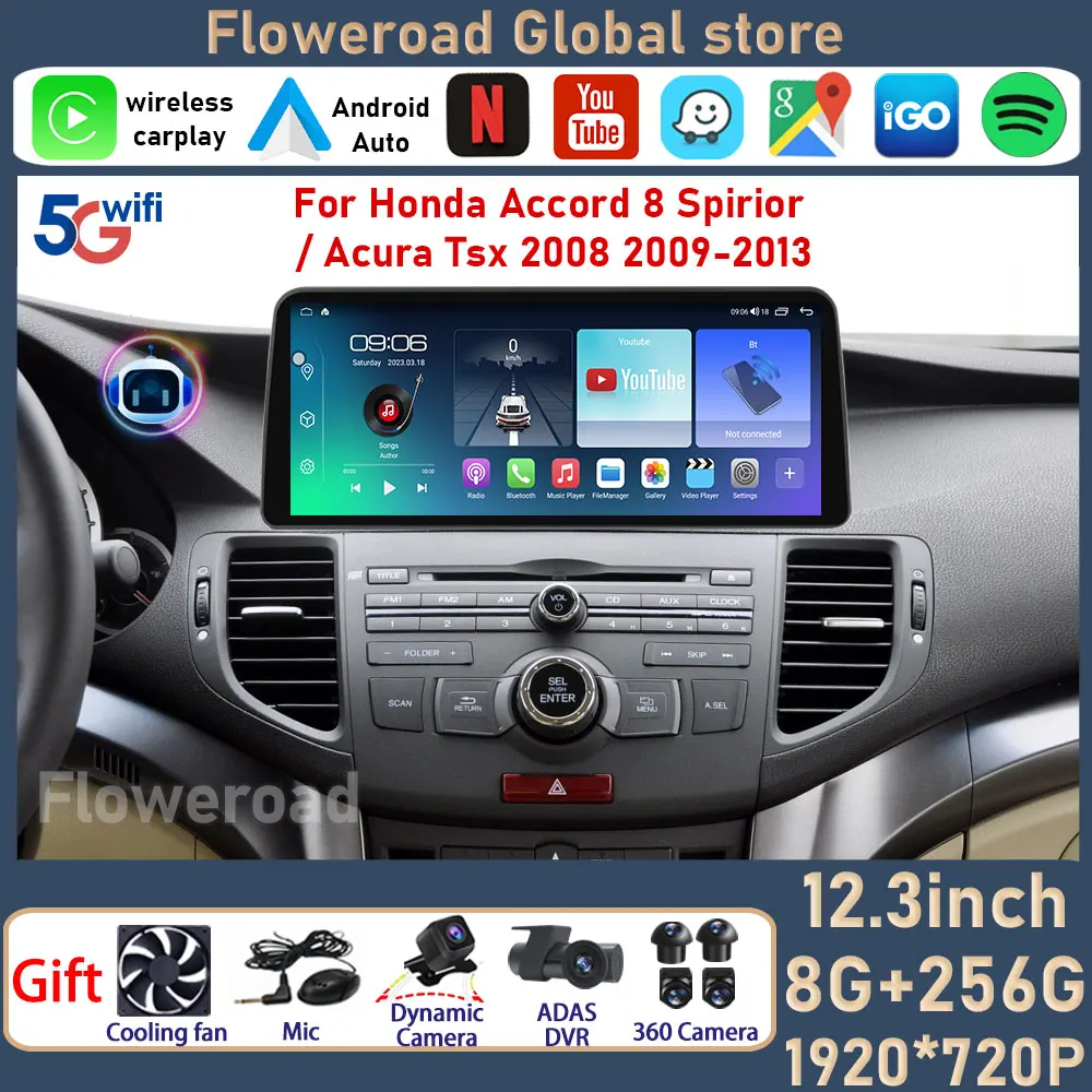 

1920*720 QLED Android For Honda Accord 8 Spirior / Acura Tsx 2008 2009- 2013 Carplay Car Radio Stereo Multimedia Player GPS 2din