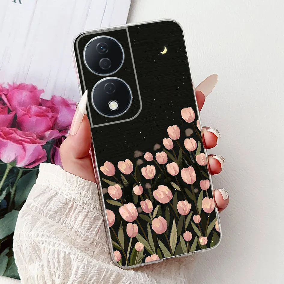 Colorful Flower Clear Silicone Phone Case for Honor X7b and Honor 90