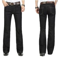 2023 High Quality Men Winter Worm Fleece Black Blue Boot Cut Jeans Business Casual Flare Pants Mid Waist Trousers 2