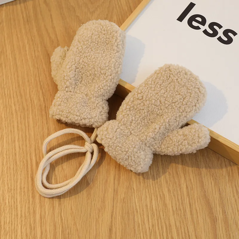 Bear Winter Baby Scarf Gloves Set Faux Lamb Wool Korean Warm Kids Neck Warmer Mittens Children Boys Girls Accessories 2-6Y