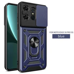 Enhanced Slide Camera Lens Protector Armor Case with Military Grade Bumpers and Ring Cover - Motorola Edge 30 Neo (Blue)