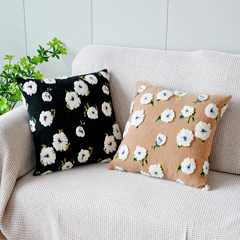 

3D Camellia Velvet Cushion Cover, Jacquard Flower, Living Room Sofa Waist Pillow Cover, Bedside Pillow Cover, 45x45cm