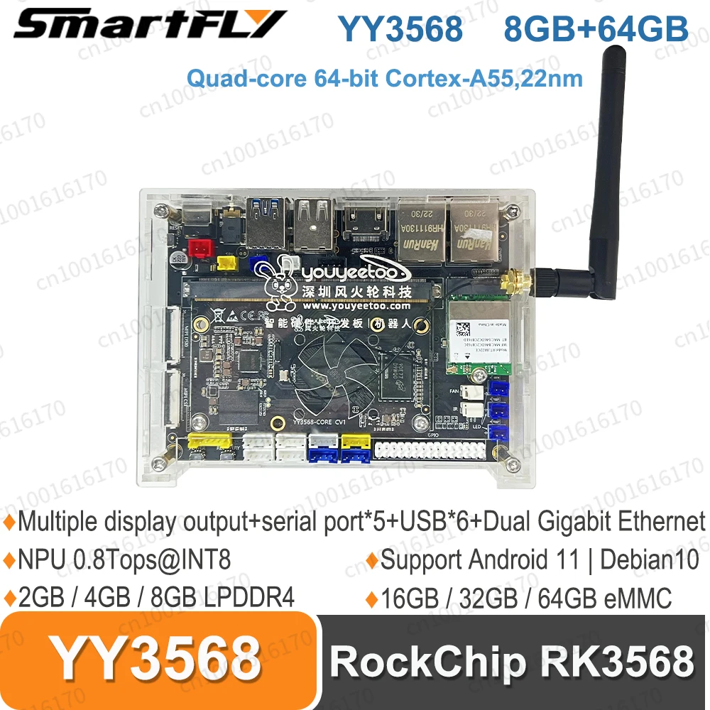 Smartfly YY3568 Motherboard with Dual Gigabit Ethernet Support NFC RK3568 SoC Development Board Run Android 11 / Debian10 OS