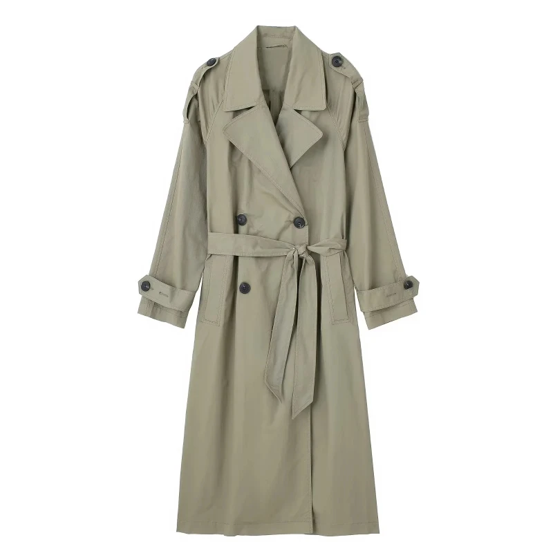 

Autumn Women's New Style Lapel Long-sleeved Loose Casual Waisted Lace-up Double-breasted Windbreaker Jacket