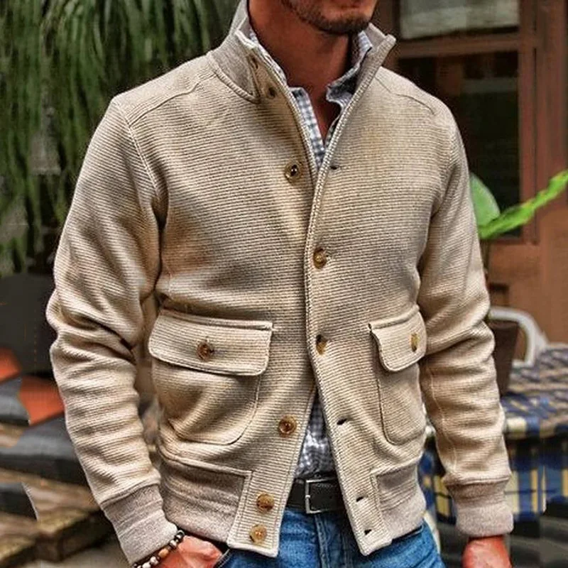 

Men's Stand Collar Solid Color Casual Top Jacket Coat