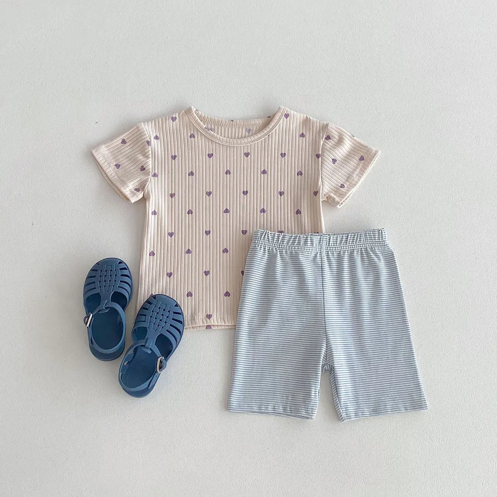 Kids Heart Tee and Stripe Pants Sleep Set