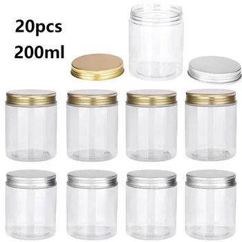 20 pz 200 ml Vasetti di Plastica Vuoti PET Barattolo Trasparente Cosmetico Crema Per Il Viso Contenitore Dado Grani di Caramella Barattolo di Stoccaggio Forniture Per La Cucina di Casa 1