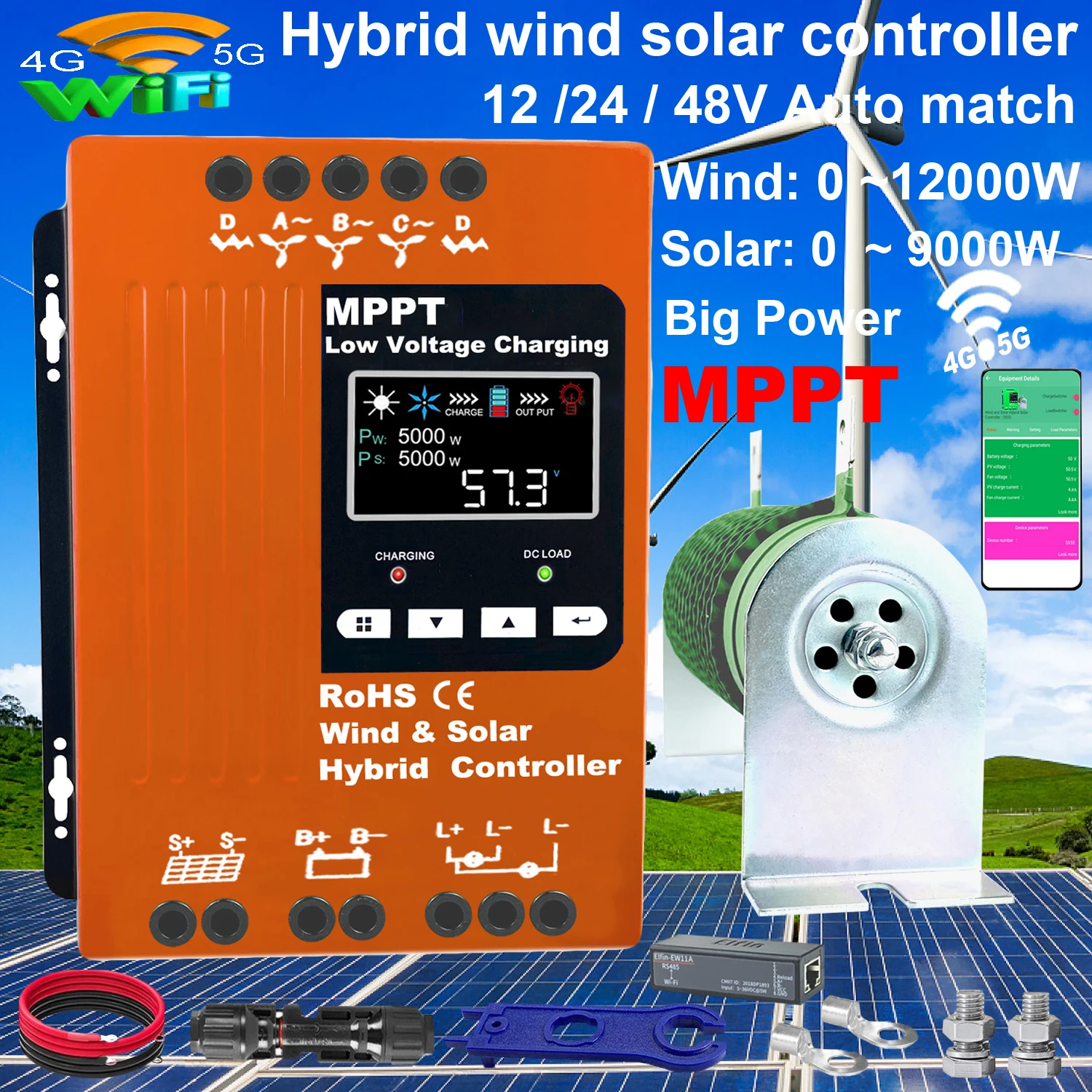 

5000W Hybrid Wind Solar Charge Booster Controller Real MPPT Board With Wifi Monitor Solar Panel Regulator Lifepo4 with Equalizer