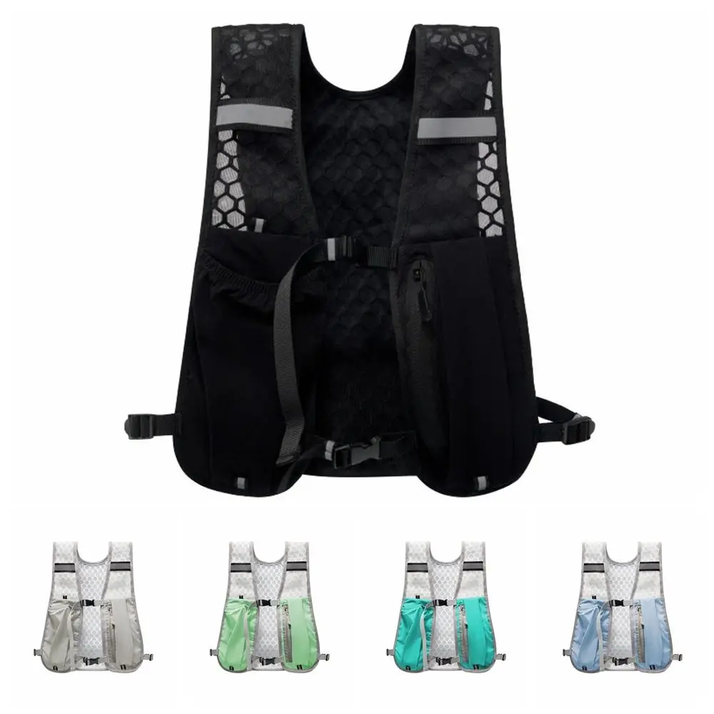 Veste running hydratation légère - Gilet porte-bidon réfléchissant avec support téléphone pêche
