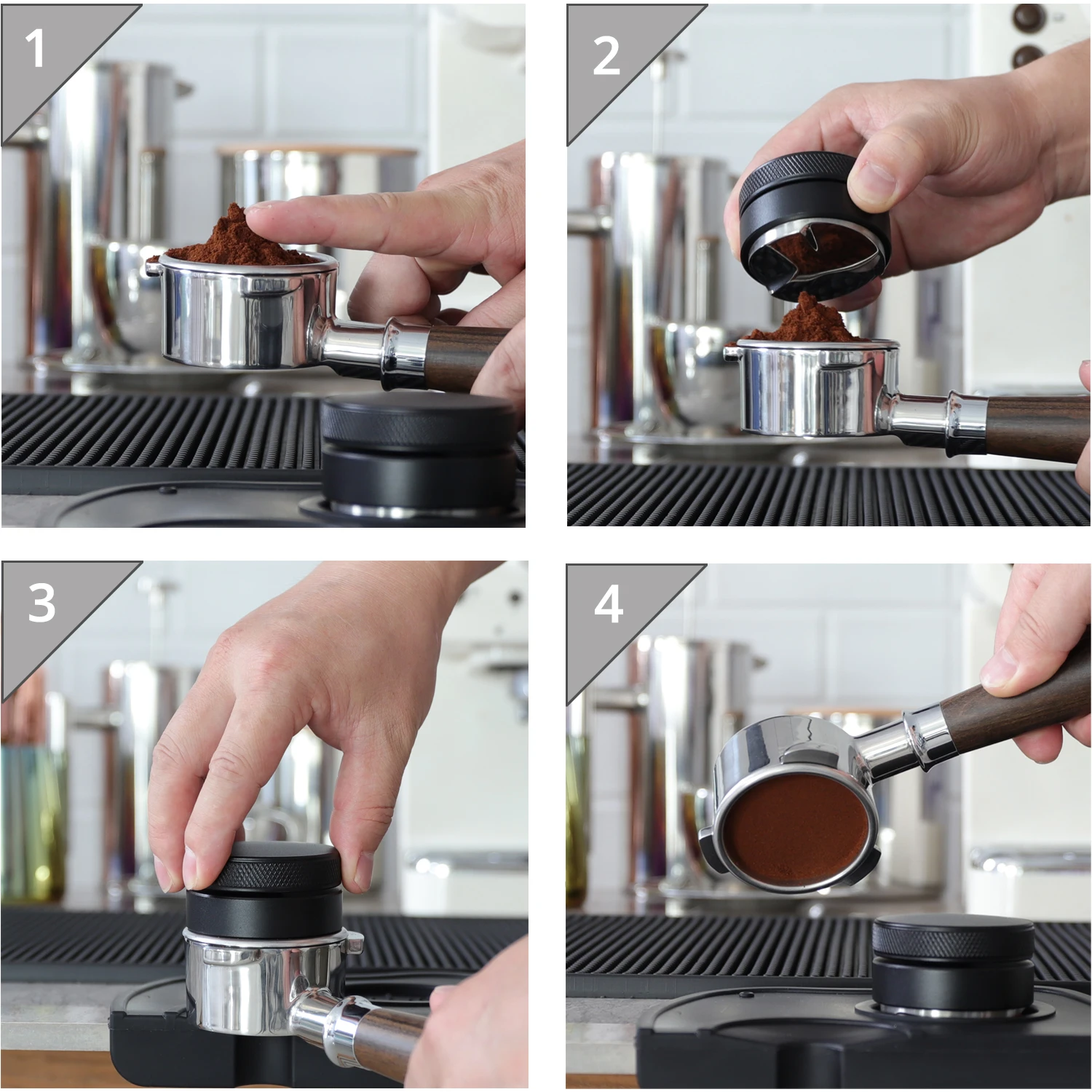 Coffee Distributor Espresso Distribution Tool Adjustable Palm Tamper Fits 51/53/58mm Portafilter