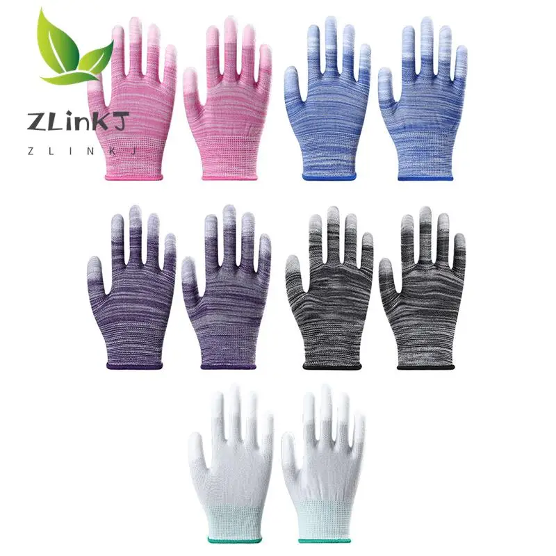 PU Fingers And Palms Gloves Printed Pink Nylon Work Non-Slip Household Labor Protection Gloves For Mechanic Construction 1pair 5