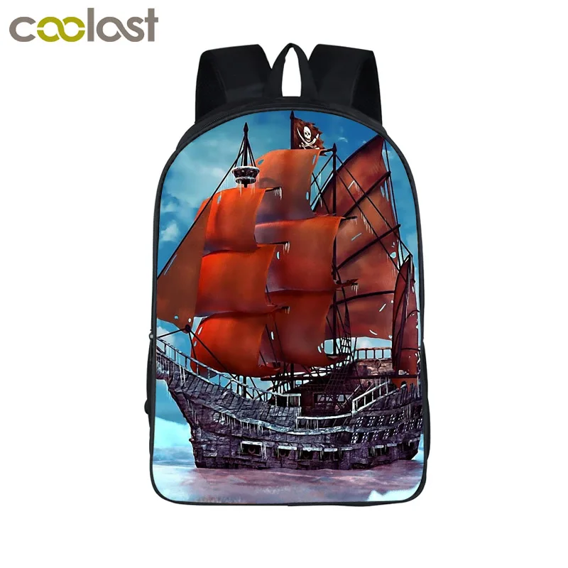 

Young Men Travel Bag Boat on The Sea Backpack for Teenagers Boys School Bags Pirate Sailboat Backpacks Gift Mochila Escolar