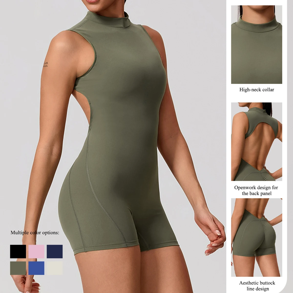 Hearuisavy Summer Sports Overalls Women Gym High Stretch Sleeveless Yoga Bodysuit Running Push Up Butt-Lifting Fitness Jumpsuit - תמונה 2